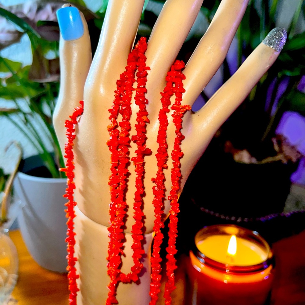 14K Gold Open End Coral Necklace